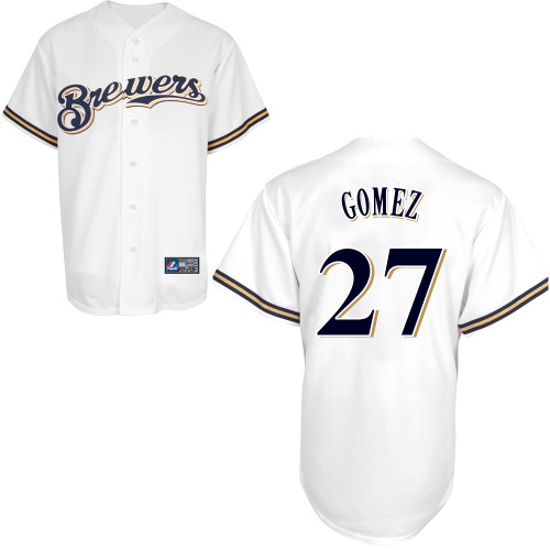 Carlos Gomez #27 Youth Baseball Jersey-Milwaukee Brewers Authentic Home White Cool Base MLB Jersey